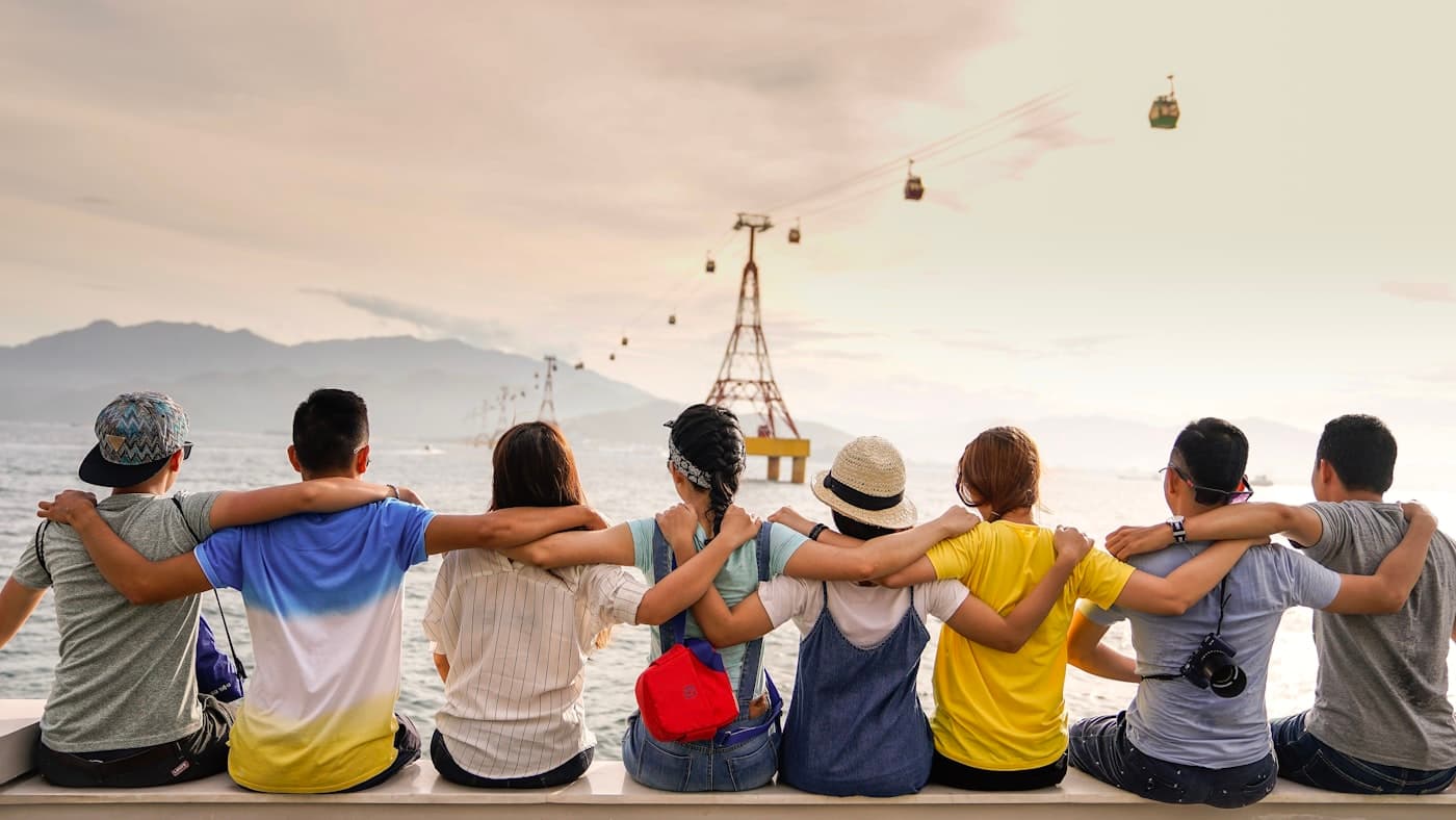 Happy group of friends in nature